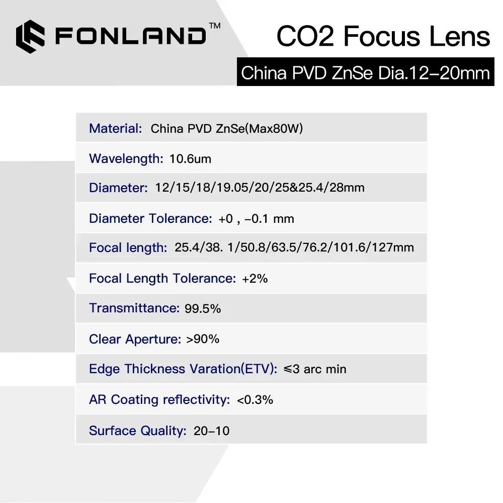 Fonland ZnSe lentille de mise au point lentille Laser PVD Dia.18/19.05/20 FL38.1/50.8/63.5/76.2/101.