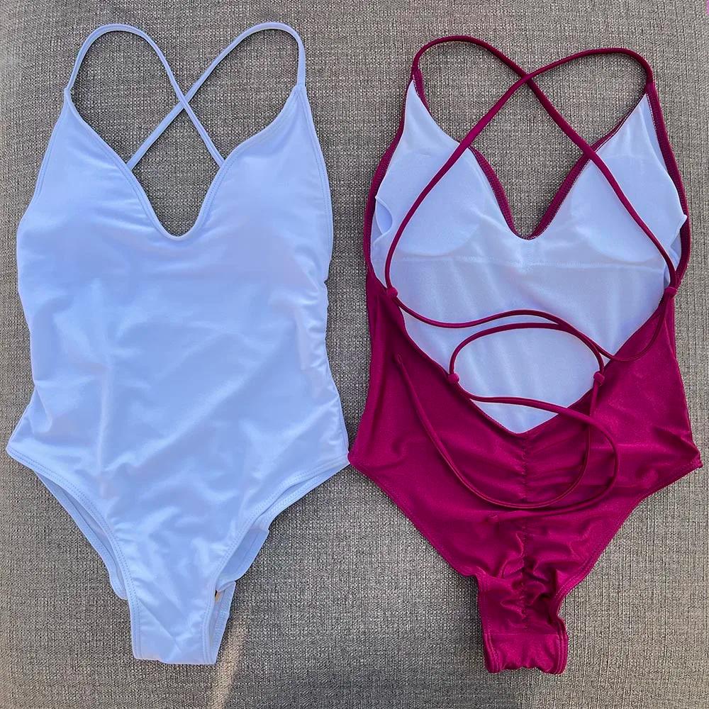 Maillot de bain une pièce rembourré, Sexy, couleur unie, Monokini, vêtements de plage, pour femmes,