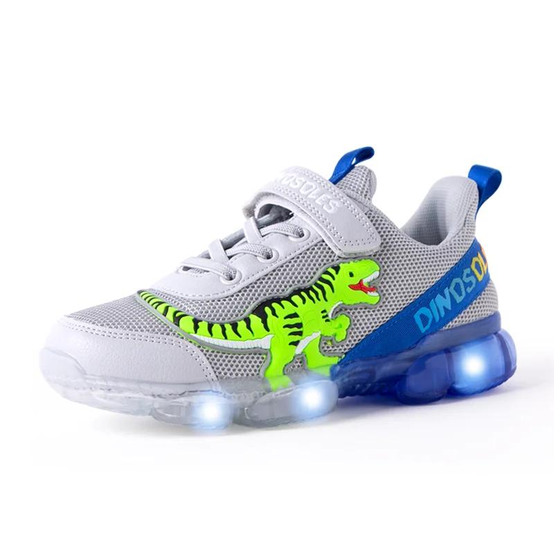 EXDINO T-REX LED 2-9Y garçons printemps automne maille chaussures de Tennis brillant enfants enfants