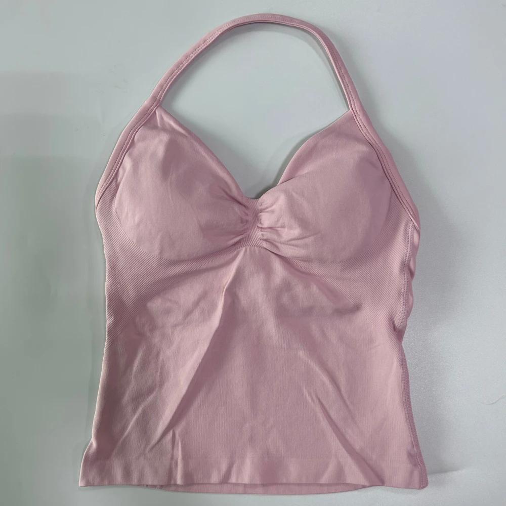 Débardeur de yoga pour femmes sans couture - Bretelles fines, dos nu, soutien-gorge intégré et froncé