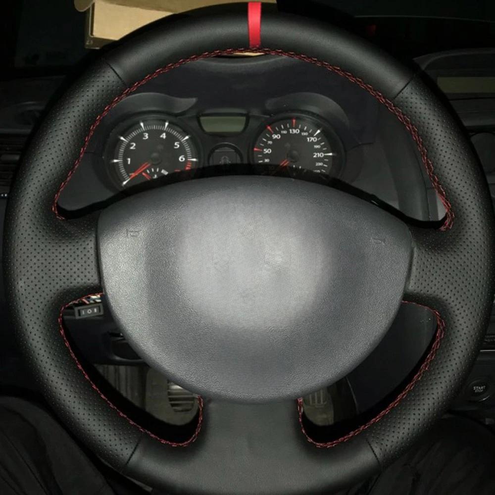 Juste de Volant de Voiture Cousue à la Main en Cuir Artificiel Noir, pour Renault Megane 2 2003-2008