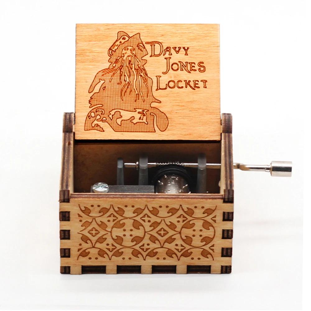 Boîte à musique en bois avec figurines de dessin animé, Pirates des Carib, Davy Jones Jack Sparrow,
