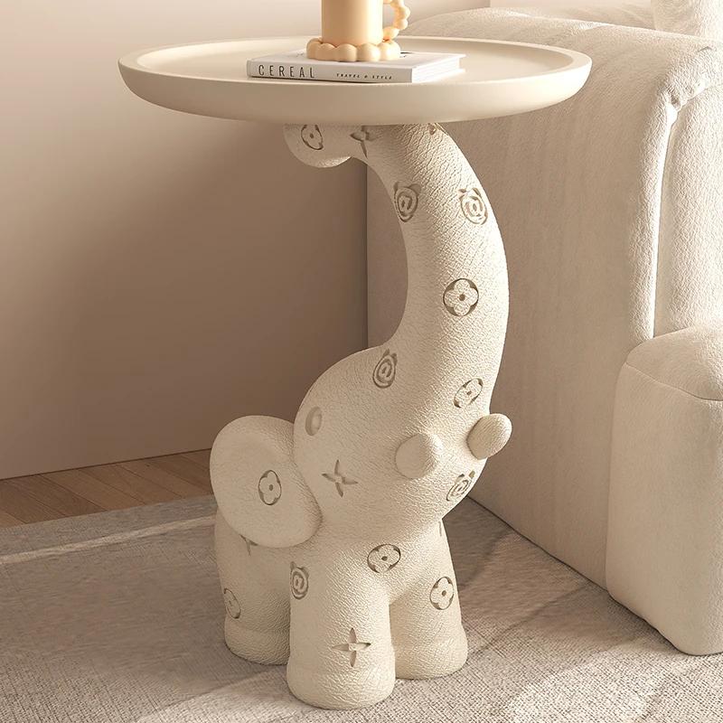 Table d'appoint en cuir crème éléphant, moderne et Chic, étagère de rangement ouverte, décor de cham