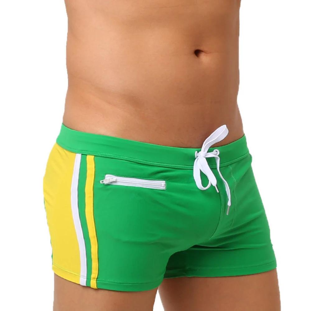 Maillot de bain Sexy pour hommes, maillot de bain à séchage rapide, avec poche zippée, Boxer, slip,