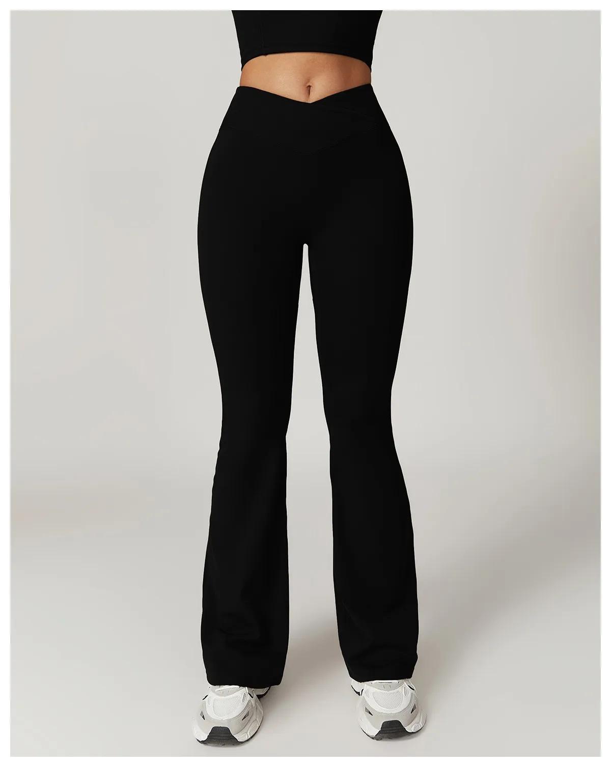 Leggings de Yoga évasés croisés pour femmes, taille haute, bas de cloche croisée en V, contrôle du v