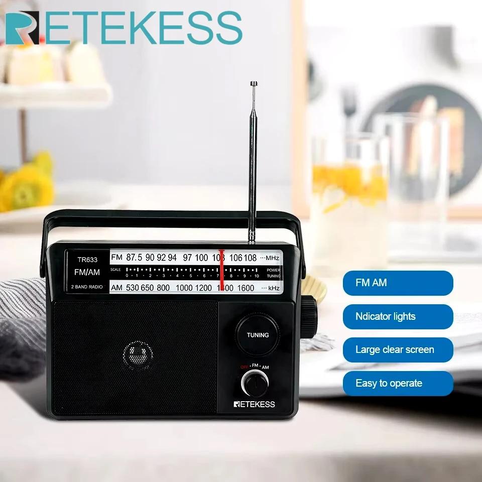 Retekess TR633 Radio FM Radios portables AM FM Rechargeable à piles Radio recherche indicateur lumin