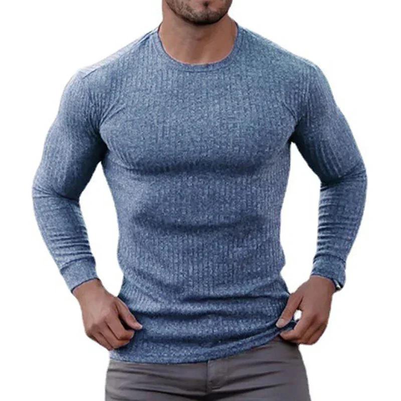 T-Shirts de gymnastique unis à manches longues pour hommes, chemises à bandes de sport ajustées, tri