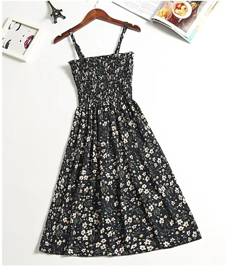 Robe Camisole d'été en mousseline de soie, sans manches, Mini, mode, taille élastique, décontractée,