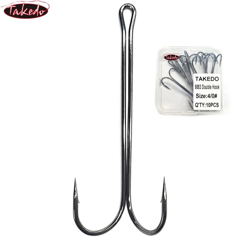 TAKEDO 10 pièces 9883 rond courbé longue tige Double crochet de pêche hauteur en acier au carbone no