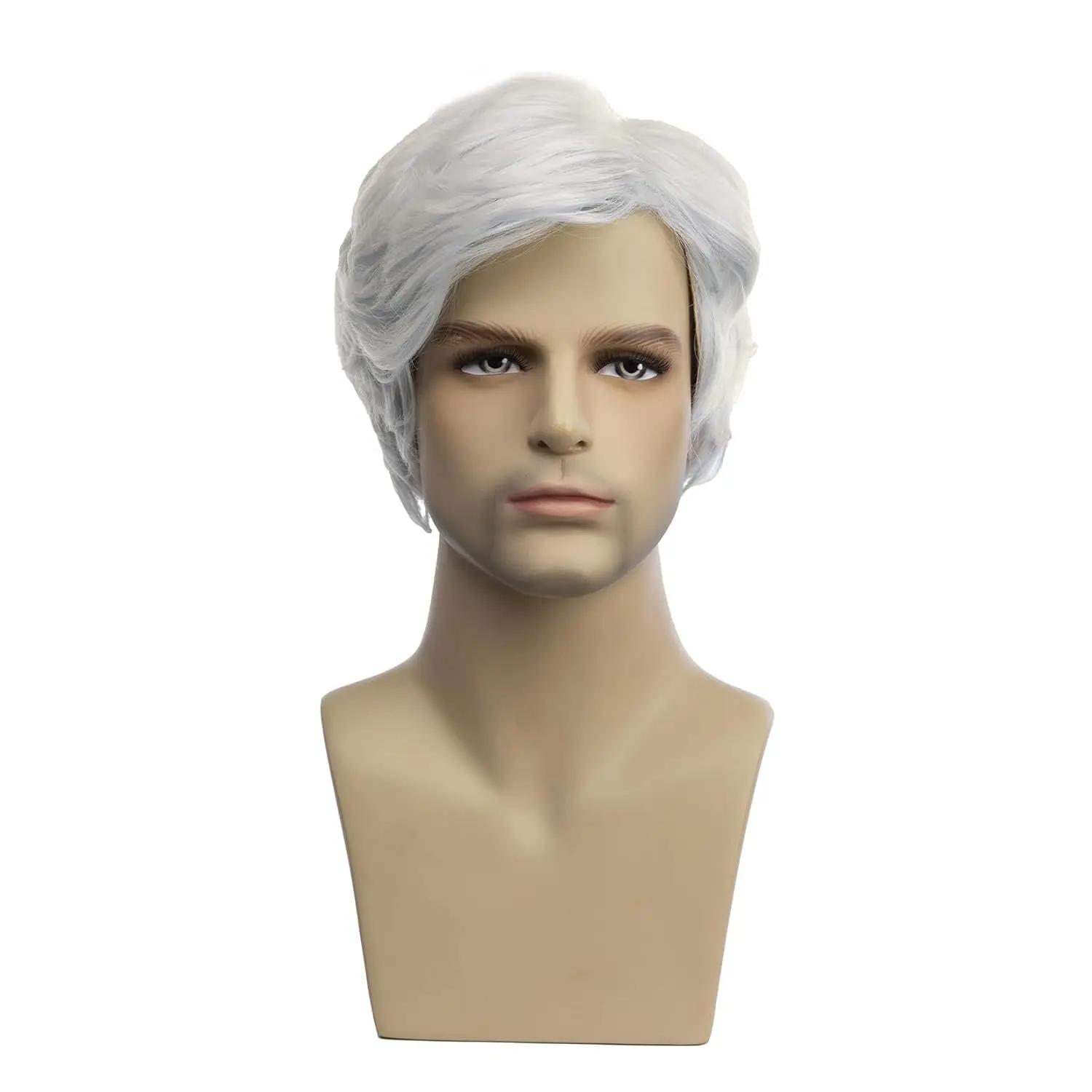 Perruque synthétique courte noire pour hommes, cheveux de remplacement complets en couches naturelle