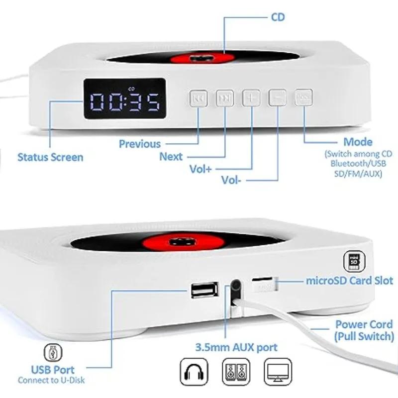 Qoosea-Lecteur CD mural avec écran LCD, télécommande infrarouge domestique, prise en charge des CD,