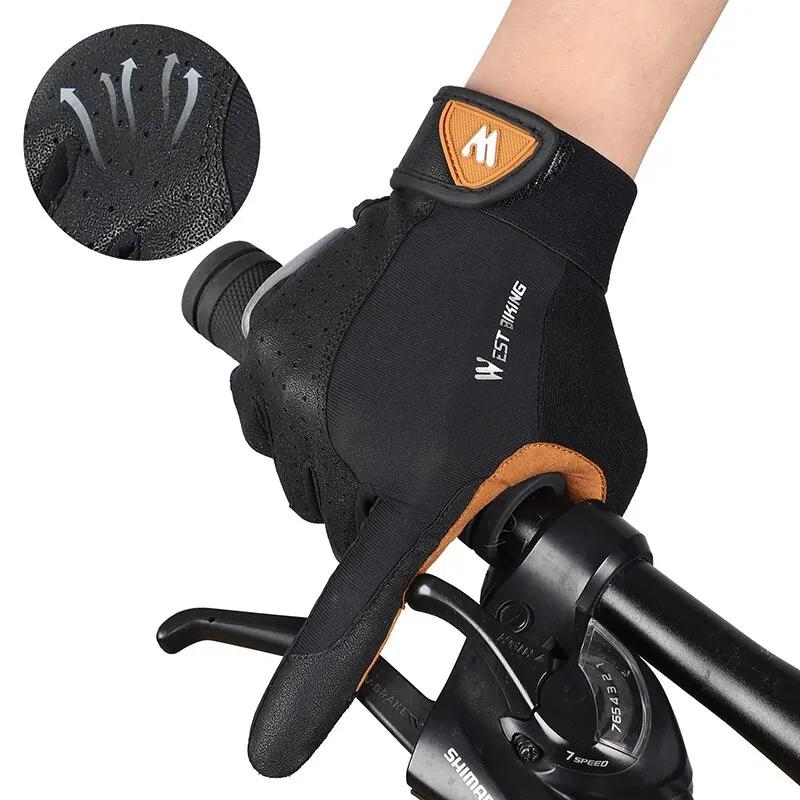 WEST BIKING-Gants de cyclisme respirants pour hommes et femmes, mitaines complètes, gants de sport d