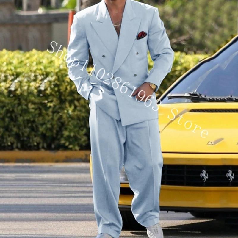 Costumes à double boutonnage bleu royal pour hommes, blazer et pantalon éducatifs, costume décontrac