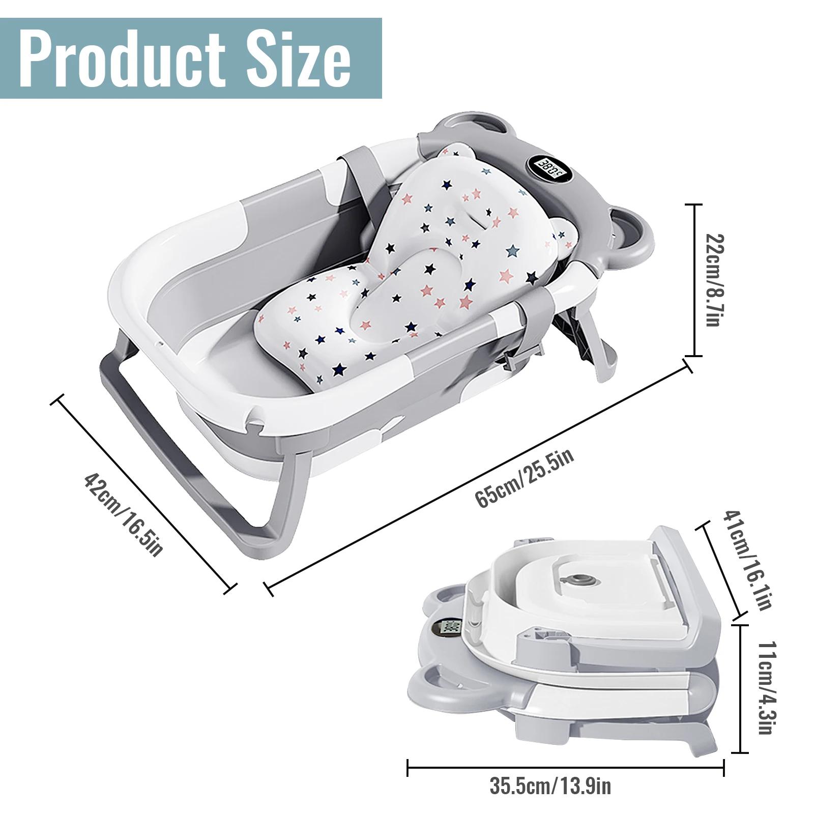 Baignoire pliable pour bébé avec thermomètre, baignoire de voyage portable avec tapis de bain doux,