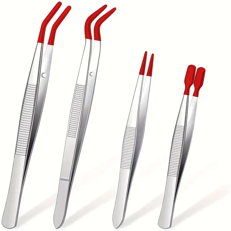 Pincettes à pointes en caoutchouc, 1/4 pièces, revêtement en caoutchouc PVC et Silicone, pointe plat