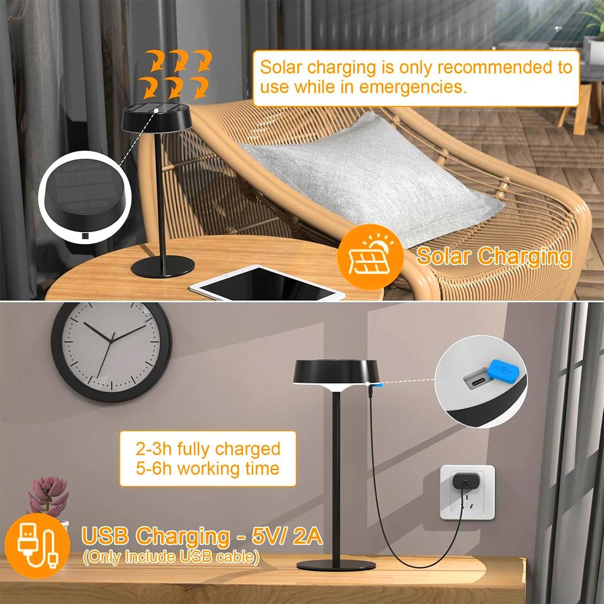 Lampes de Table solaires d'intérieur et d'extérieur, étanches, sans fil, rechargeables, à intensité