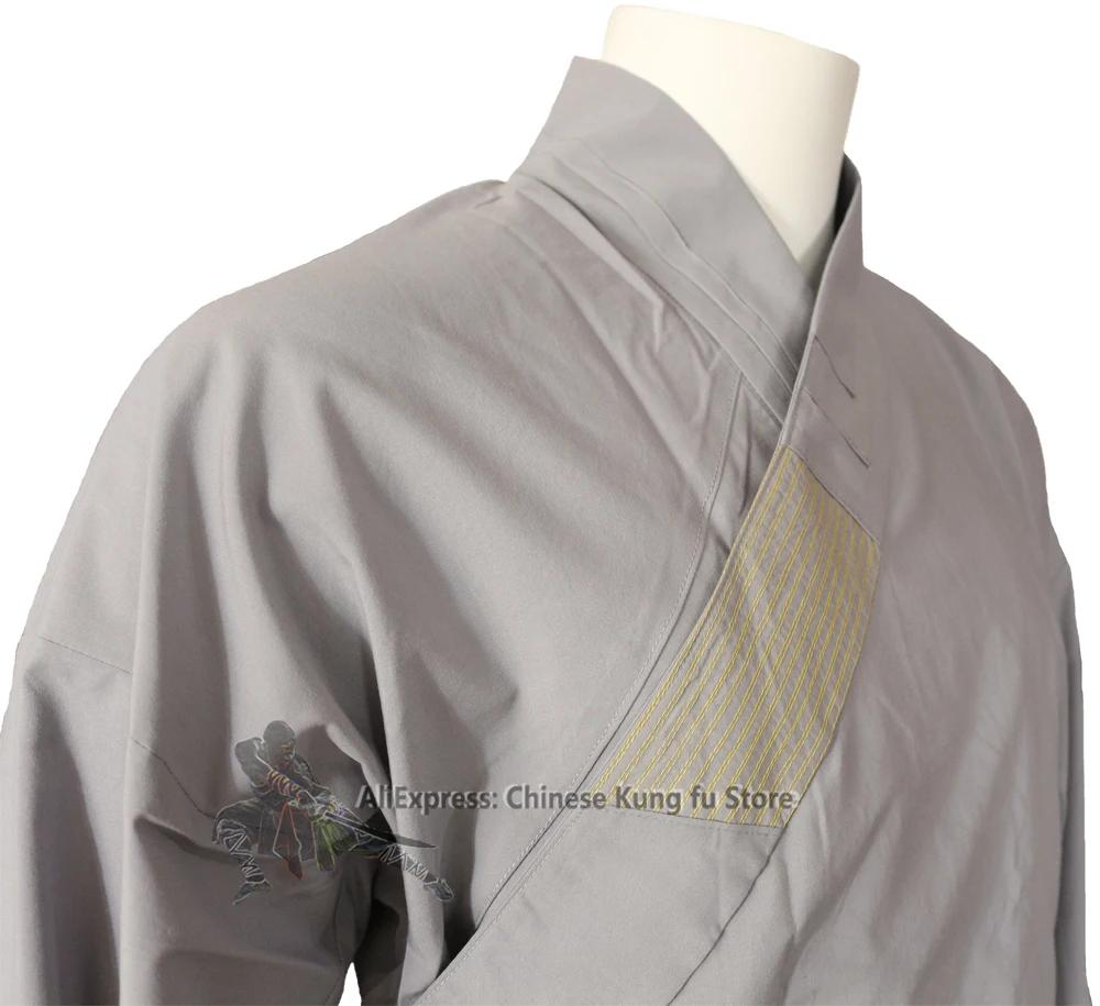 Robe de moine Shaolin en coton gris, uniforme de Kung Fu, Wing Chun, arts martiaux, Tai Chi, ensembl
