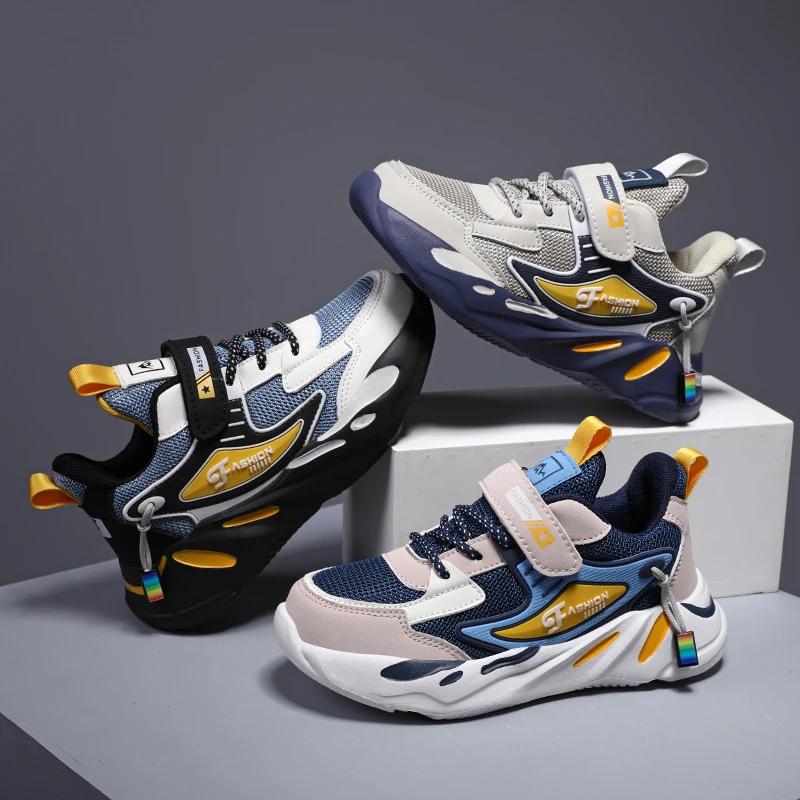 Baskets enfant chaussures de Sport pour garçons mode cuir enfants respirant maille confort chaussure