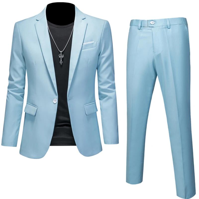 6XL-M (Blazer + pantalon) costumes d'affaires de haute qualité, couleur unie, coupe cintrée, 2 pièce