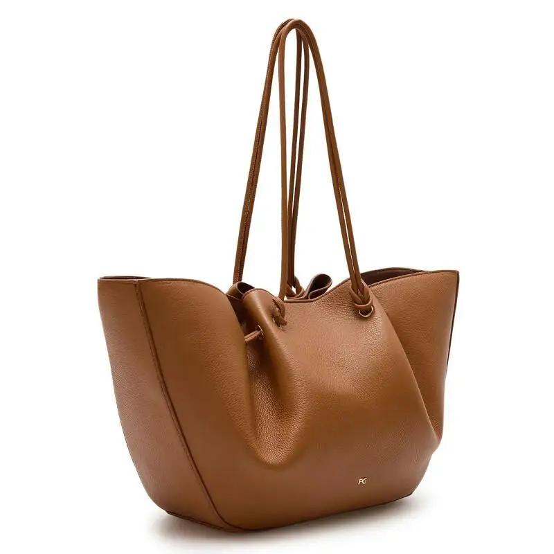 Sac fourre-tout pour femme PG, couleur unie, cuir souple, style extrêmement simple, sensation de dét