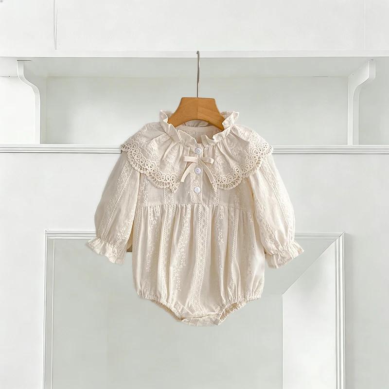 Body pour nouveau-né de 0 à 2 ans, vêtements à la mode, barboteuse en dentelle, col Peter Pan, nœud