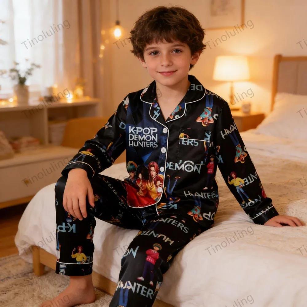 Ensembles de pyjamas pour filles en satin à manches longues rose et violet, pyjamas pour enfants Kpo