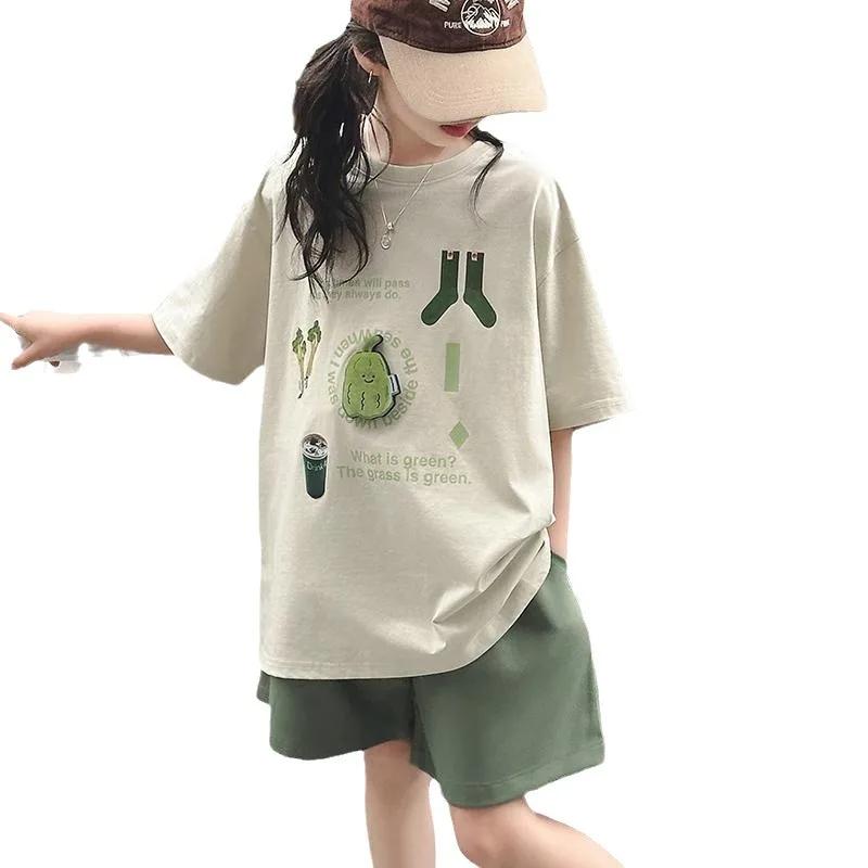 Vêtements d'été pour enfants et adolescentes, nouveau Style coréen, impression élégante, ample, à la