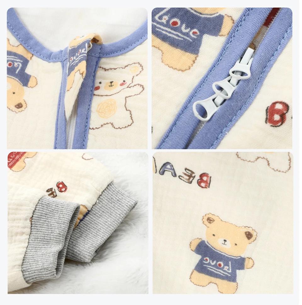 Sac de couchage pour bébés de 0 à 24 mois, gaze de coton douce, respirant, fermeture éclair à 3 voie