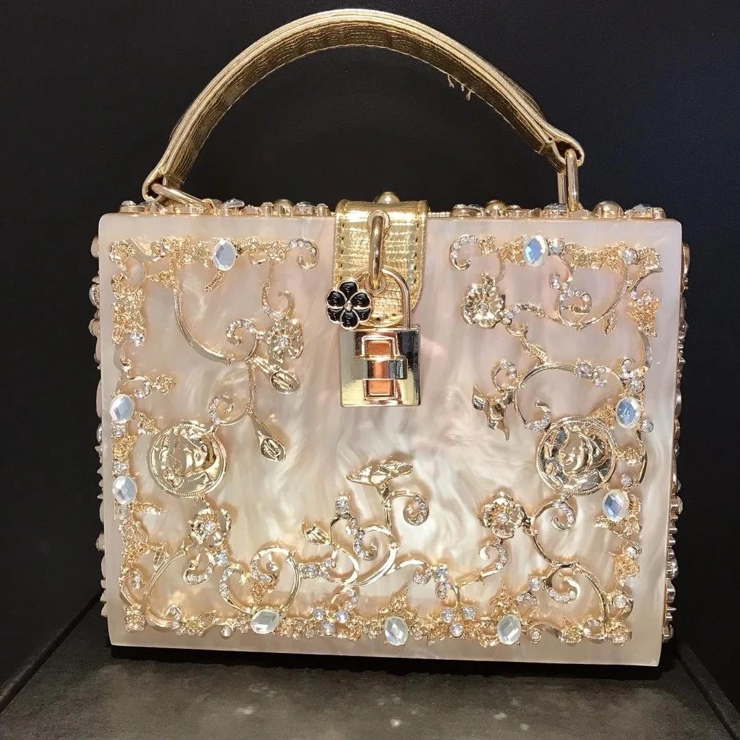 Sac de soirée en cristal de haute qualité pour femme, nouveau sac à main en métal évidé, fleur sculp