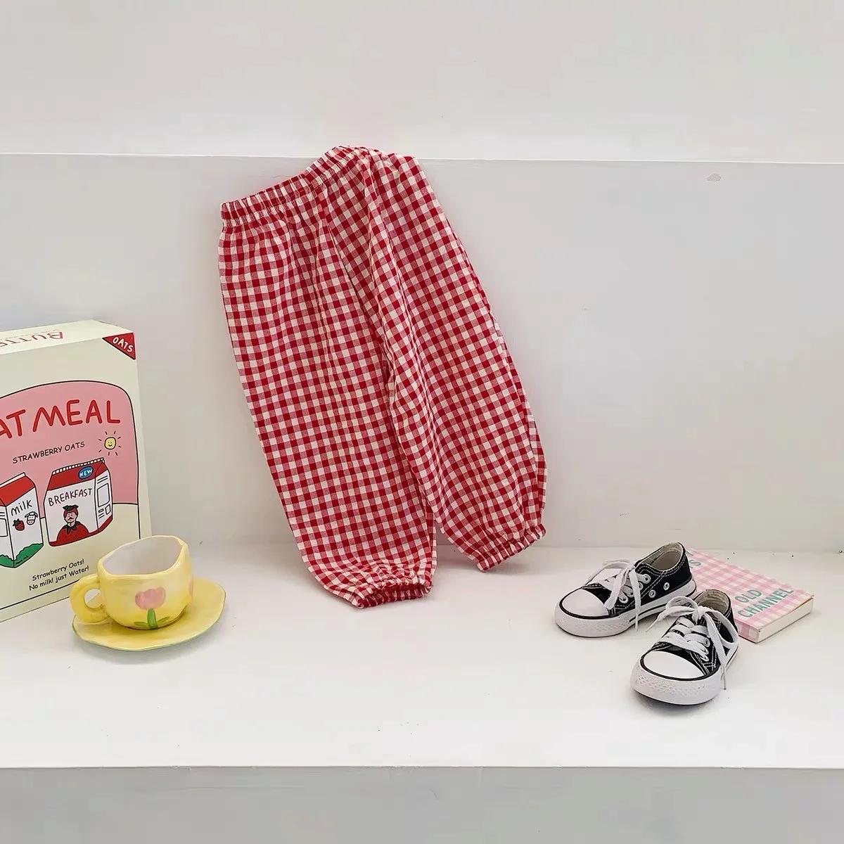 Pantalon d'été moustique vert à carreaux pour enfants, vêtements de plein air, bébé, filles, nouveau