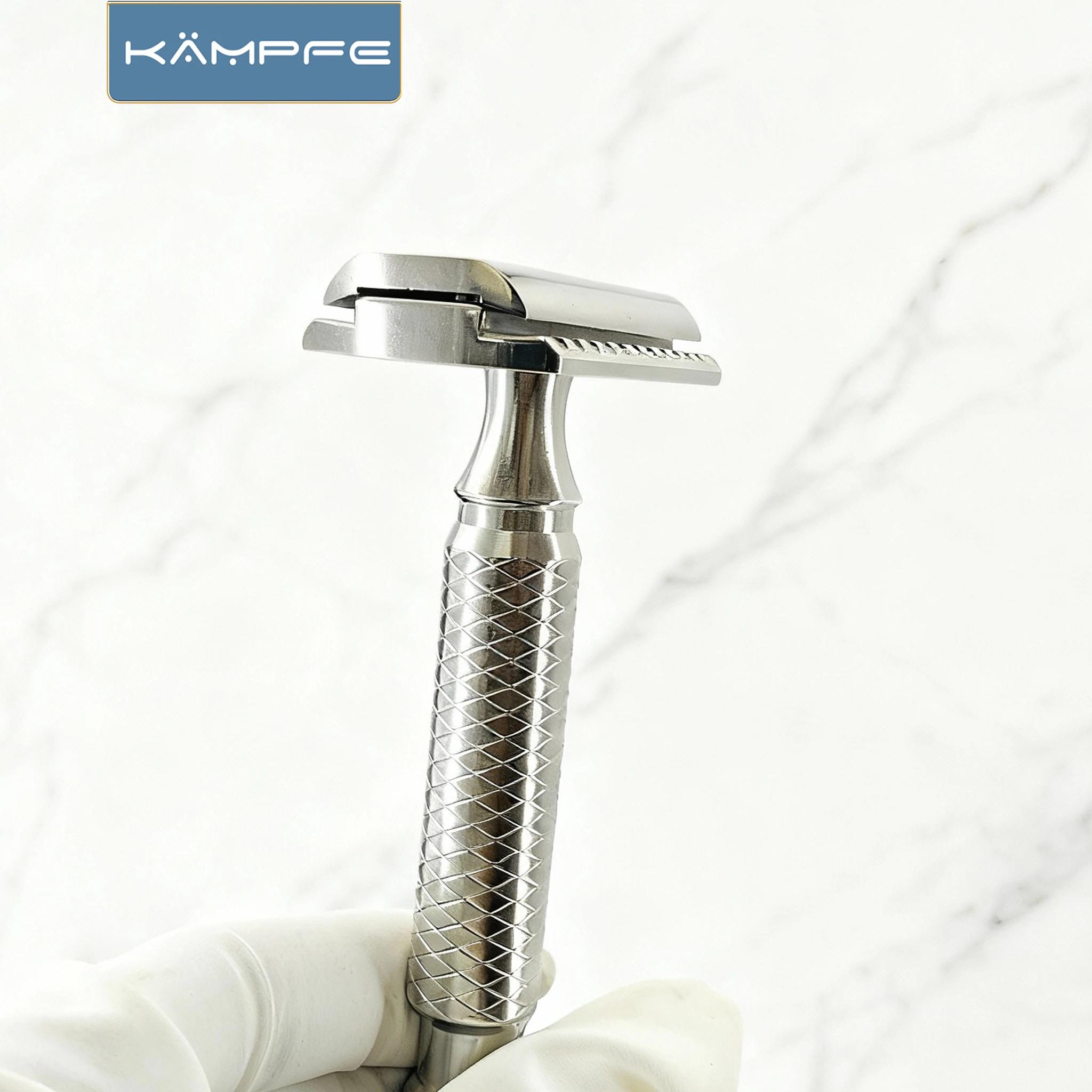 Rasoir de sécurité classique Kampfe en acier inoxydable à double tranchant pour hommes, avec poignée