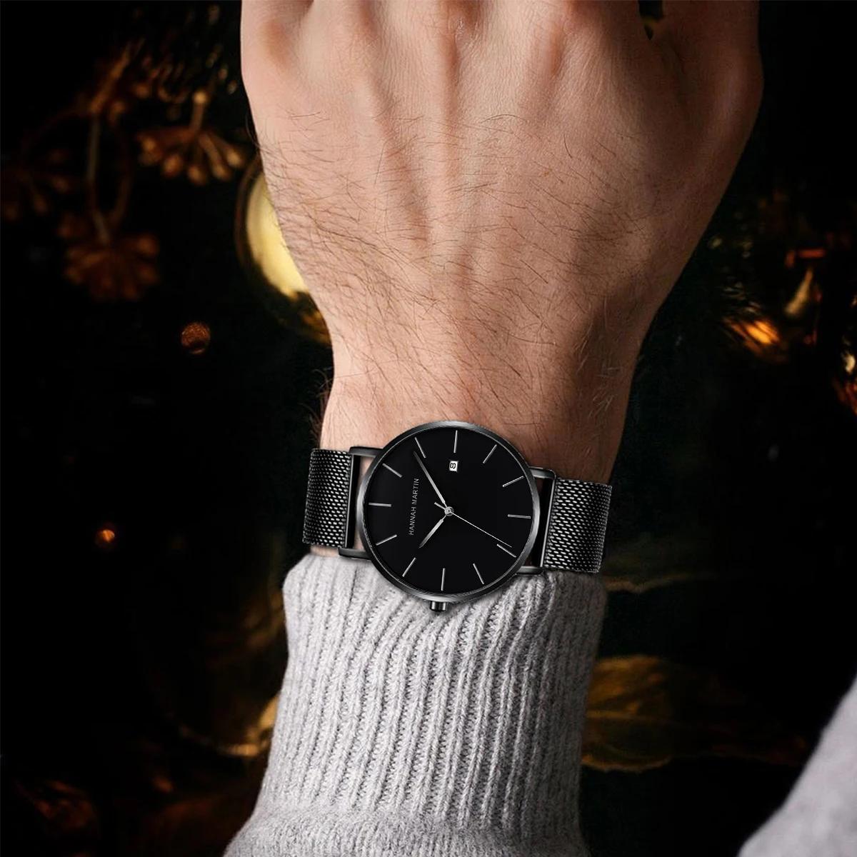 Classique Bauhaus Design hommes montre bleu foncé japon Quartz étanche en acier inoxydable mode affa