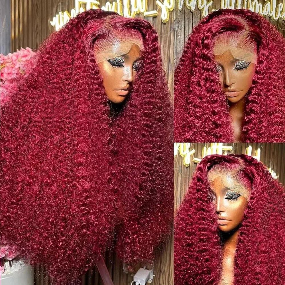 30 pouces bordeaux 99j vague profonde frontale perruque colorée bouclés perruques de cheveux humains