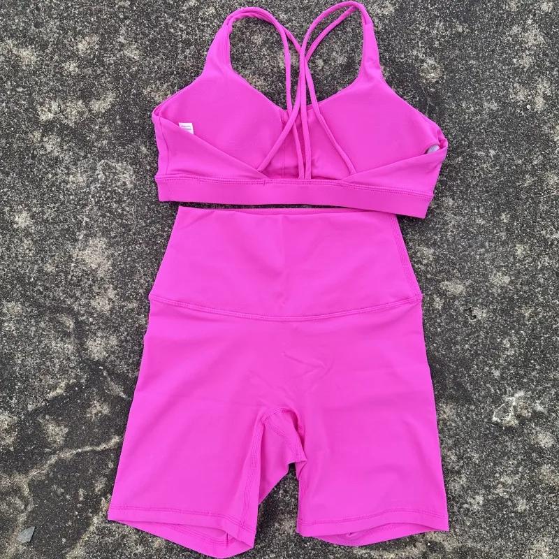 Ensemble cyclisme court Yoga pour femmes - Soutien-gorge et leggings dos croisé pour sport à fort impact