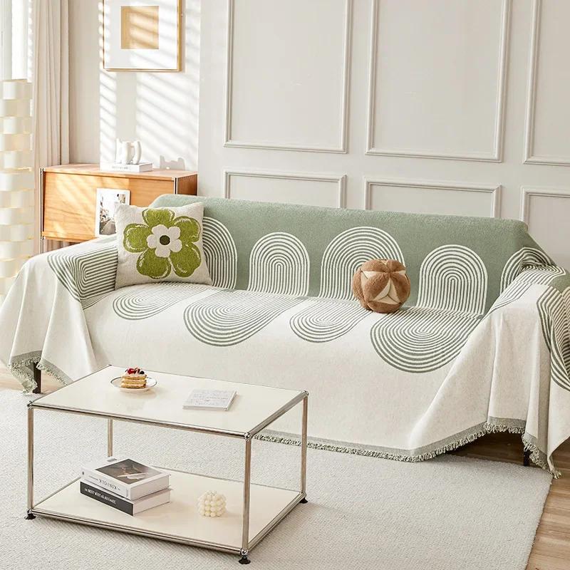 Épaissir chenille vert canapé couverture canapé simple géométrique coussin ins vent sable cheveux se