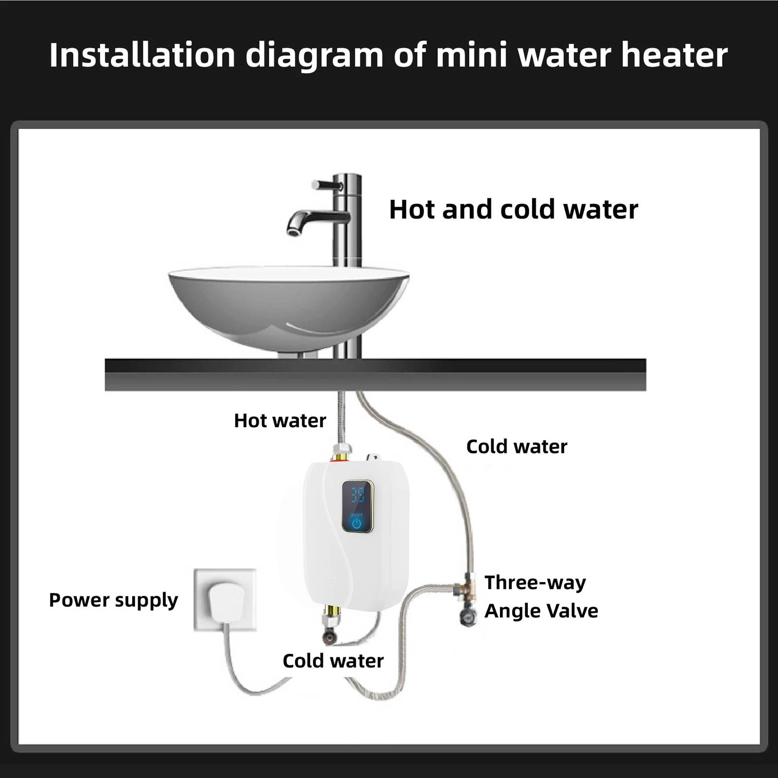 Chauffe-eau instantané 220V 3500W blanc Mini chauffe-eau électrique sans réservoir avec écran LCD po
