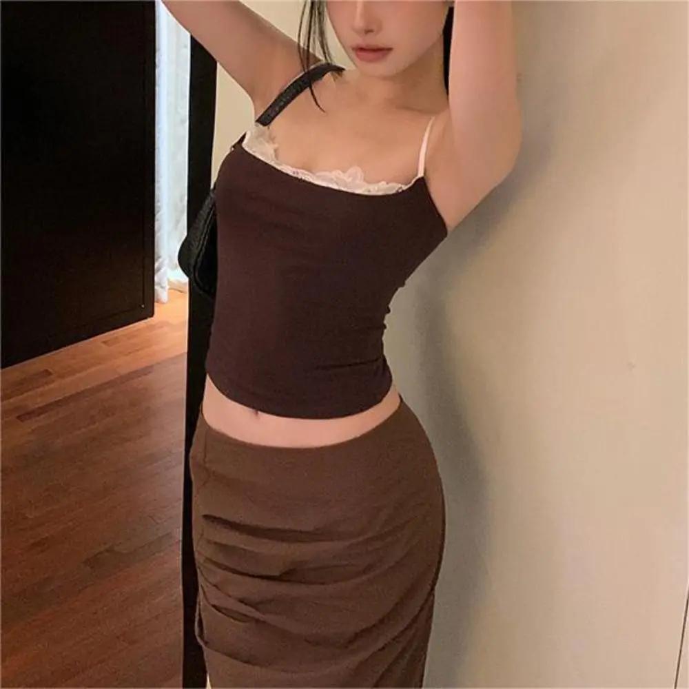 Mode dentelle Camisole mince INS Hip Hop été bustier tubulaire Niche chaude hauts pour filles