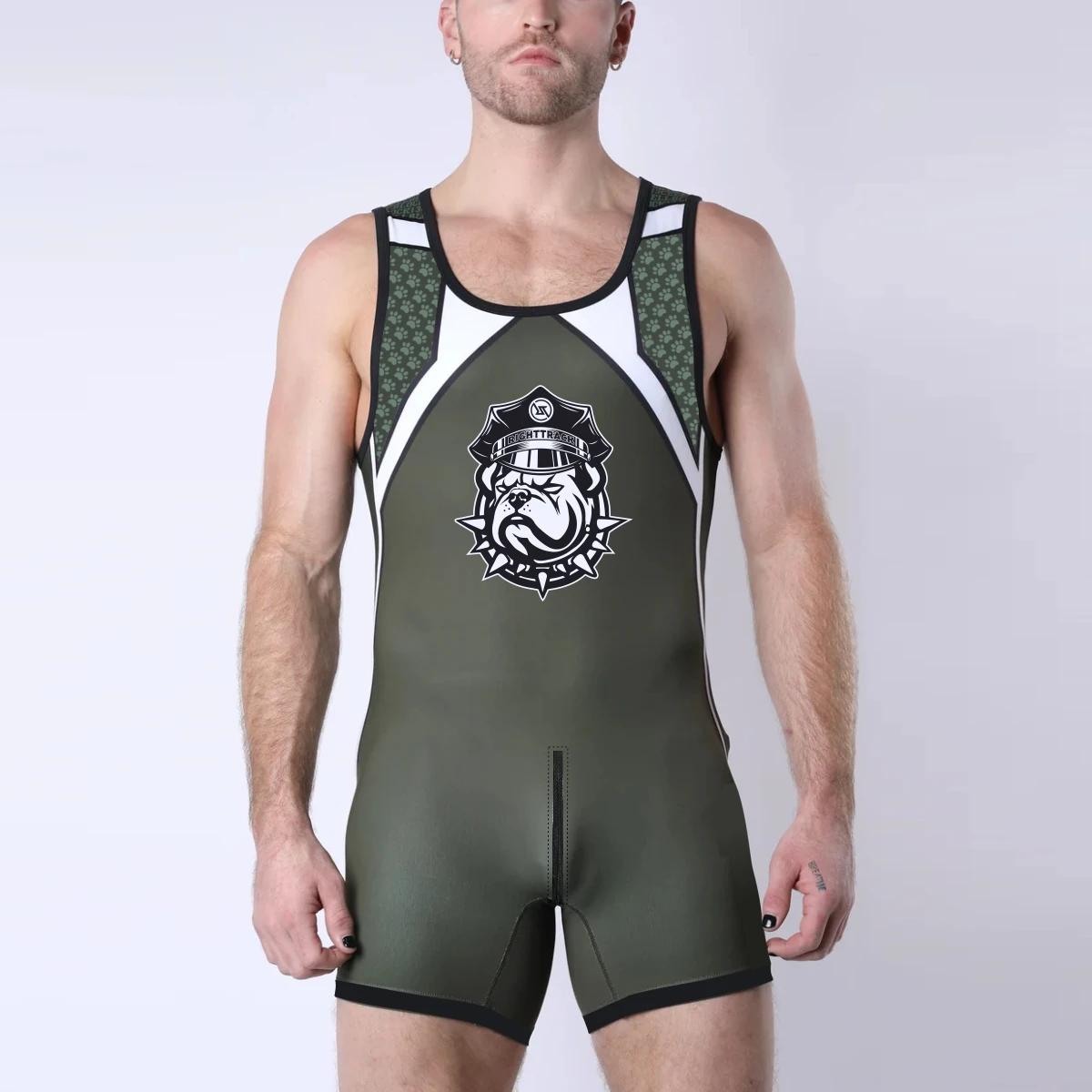 Singlet zipper homme déguisement sexy - Combinaison play drum pour powerlifting wrestling RT