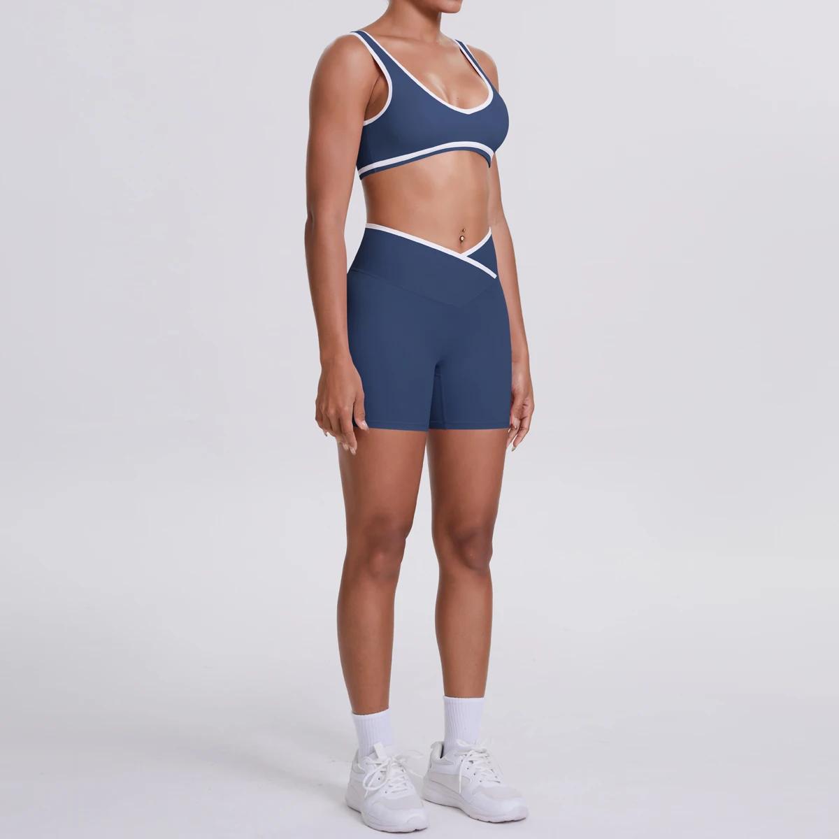 Nouveau soutien-gorge de Yoga ensemble short de Fitness taille haute conception croisée Fitness spor