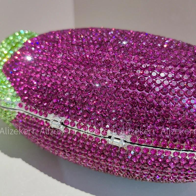 Sacs de soirée Alizekerr en forme d'aubergine pour femmes, magnifiques sacs à main en strass métalli