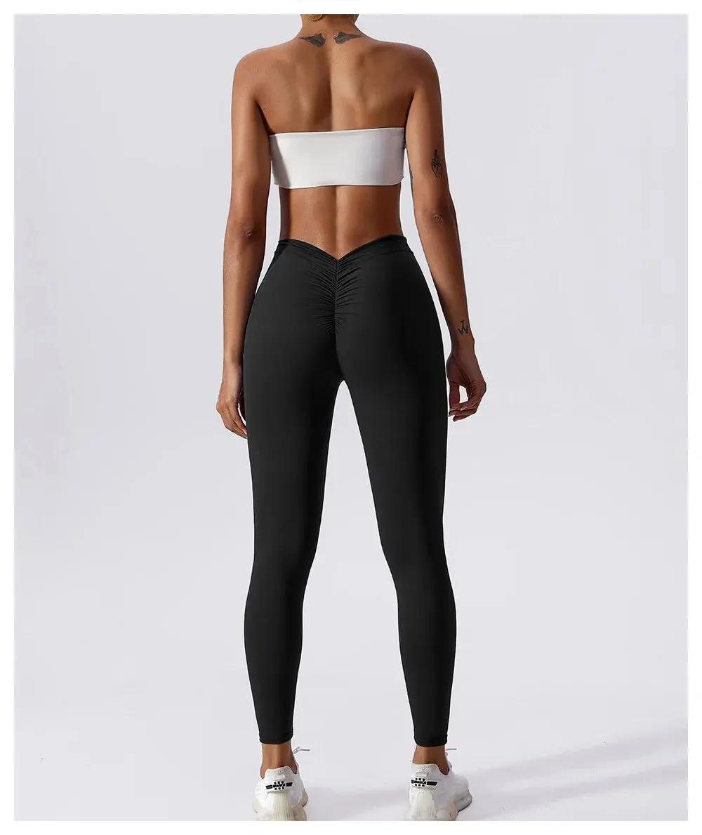 Pantalon de yoga fitness taille en V pour le dos, lifting des hanches, pêche au miel, collants de sp