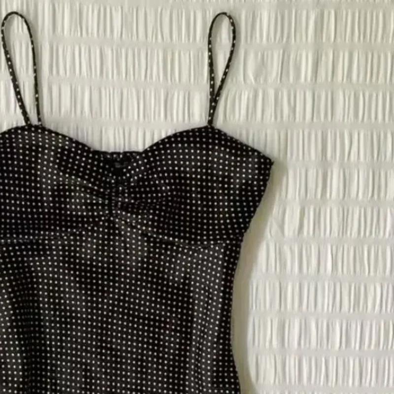 Camisole vintage à pois français pour femmes, été, plis, sans manches, Y2k, crop top, halter, hauts