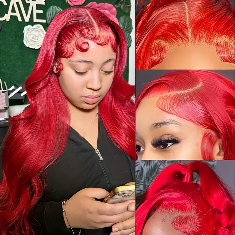 Perruque Lace Front Wig Body Wave transparente HD 13x4, perruque Lace Front Wig rouge, bordeaux, den