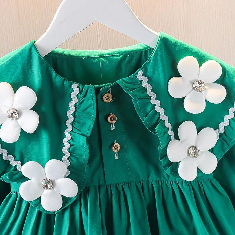 Robe version coréenne pour enfants printemps et automne mode fille pur coton fleur poupée cou robe i