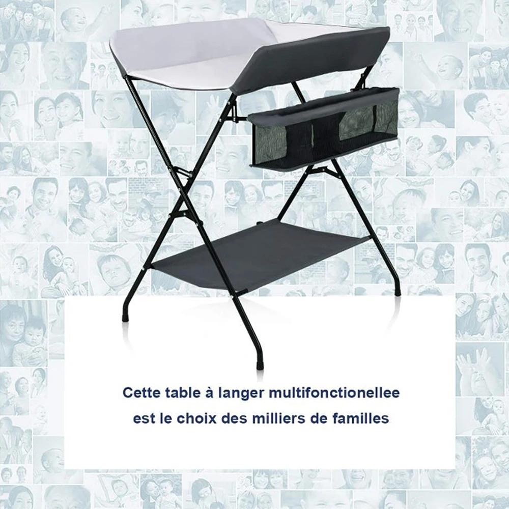Table à Langer (Avec Panier de Rangement + Etagères) Gris/Noir