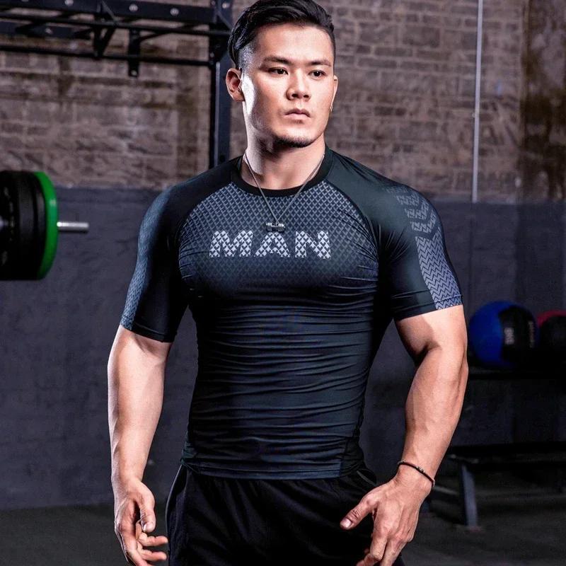 T-shirt de Sport de musculation serré pour hommes, chemise de course à séchage rapide, haut de Compr