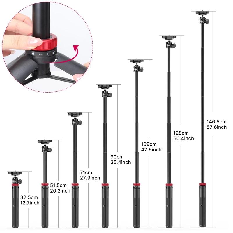 Ulanzi MT-44 trépied extensible pour diffusion de vie de 57,6 pouces avec support de téléphone pour