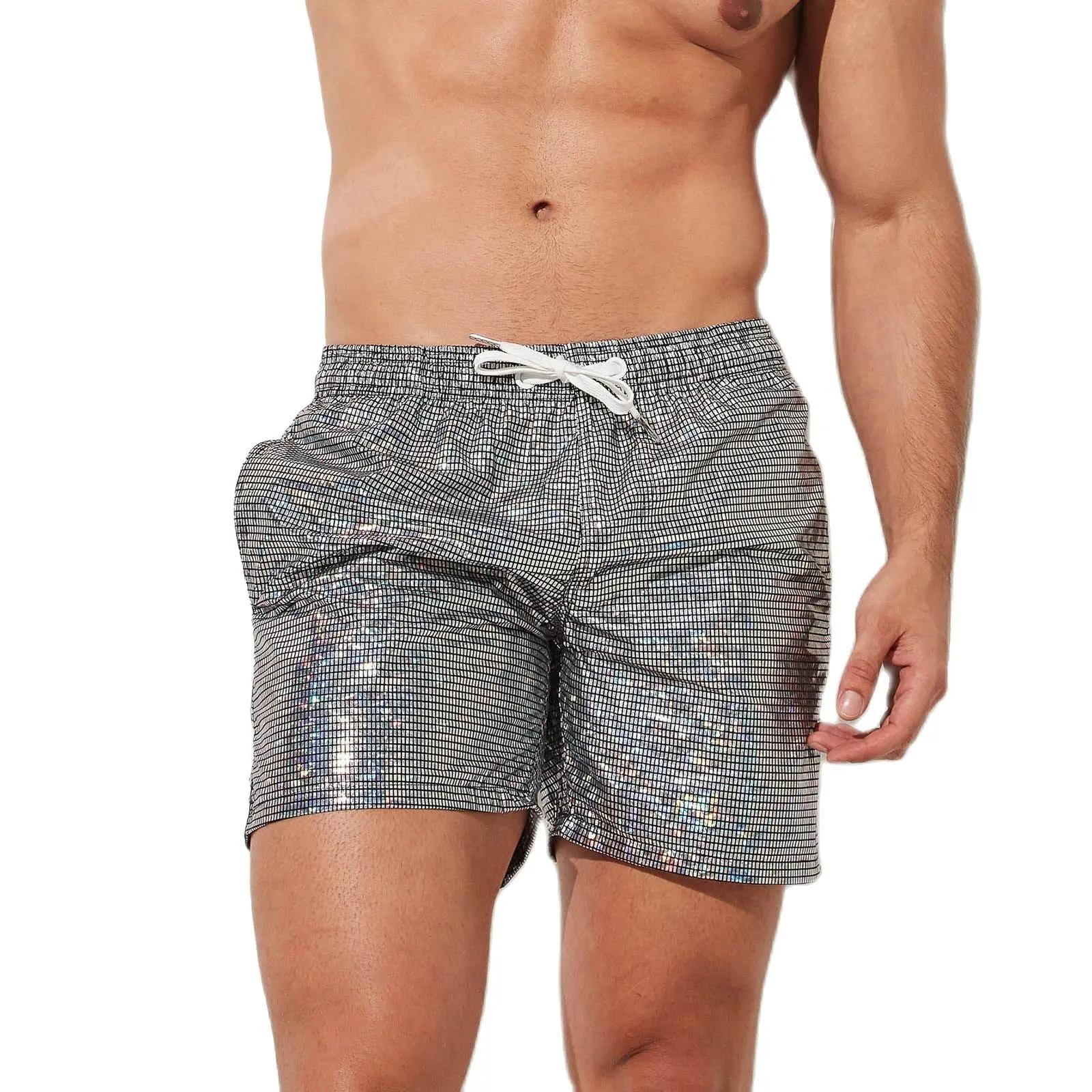 Planche de plage homme short de bain hommes maillots de bain argenté brillant surf troncs boxeurs Fa