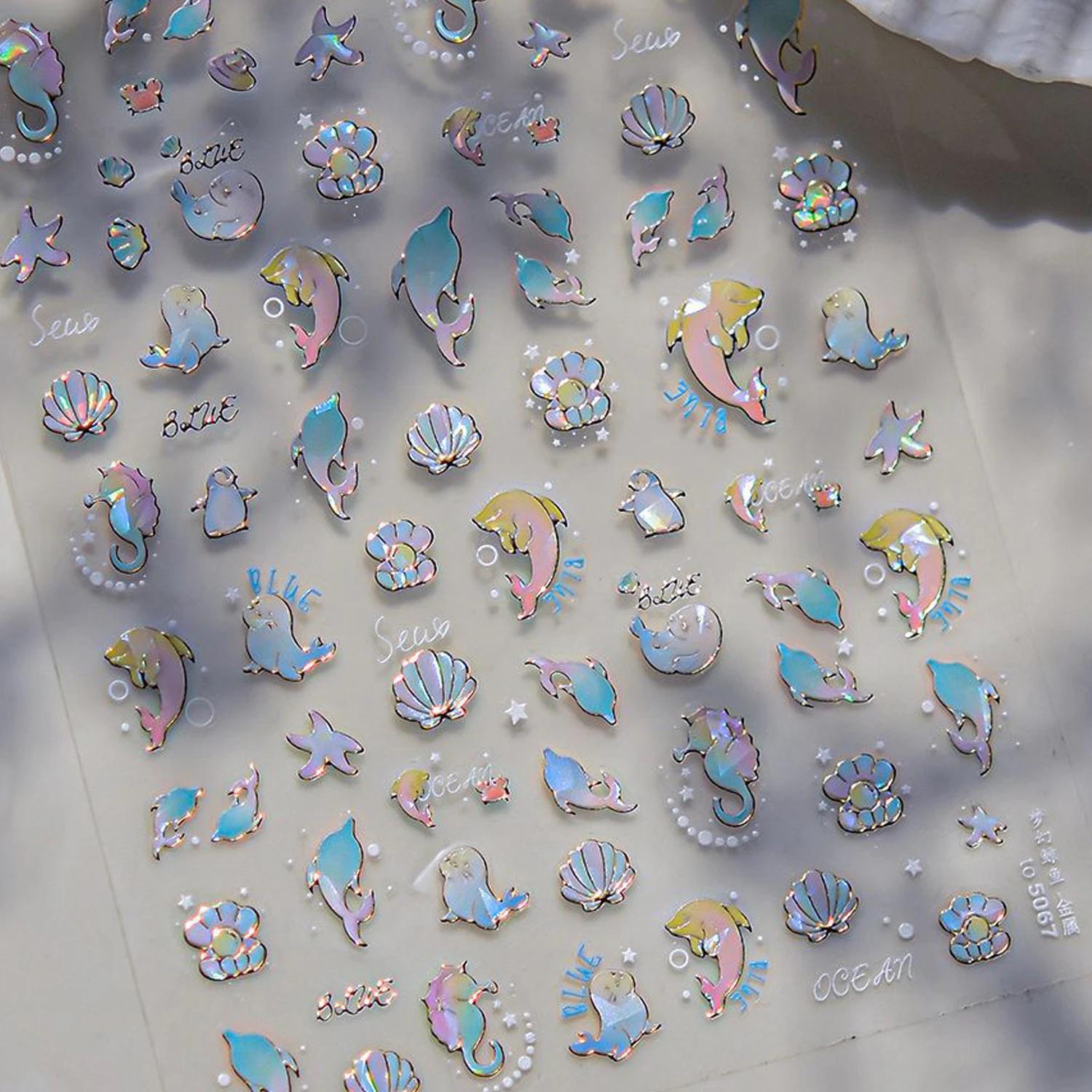 Bulles d'eau irisées étoiles brillantes colorées 5D Nail Art autocollants rêveur goutte d'eau auto-a