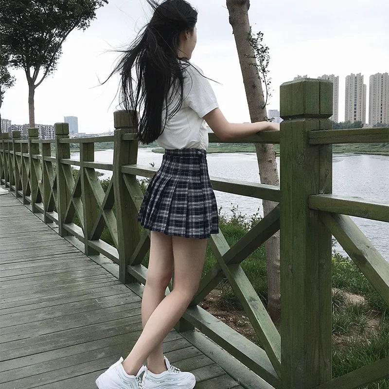 Jupe plissée Harajuku 0 pour femmes, Style Preppy, à carreaux, Mini uniformes scolaires japonais mig